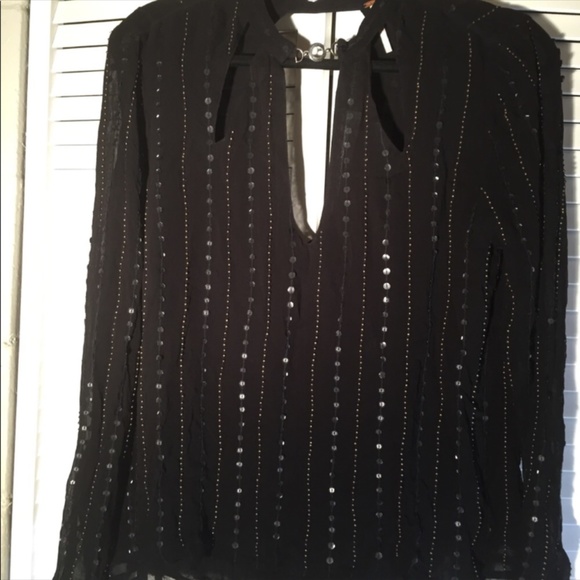FREE PEOPLE BLACK BEADED LONG SLEEVE SWING BLOUSE - Picture 5 of 6